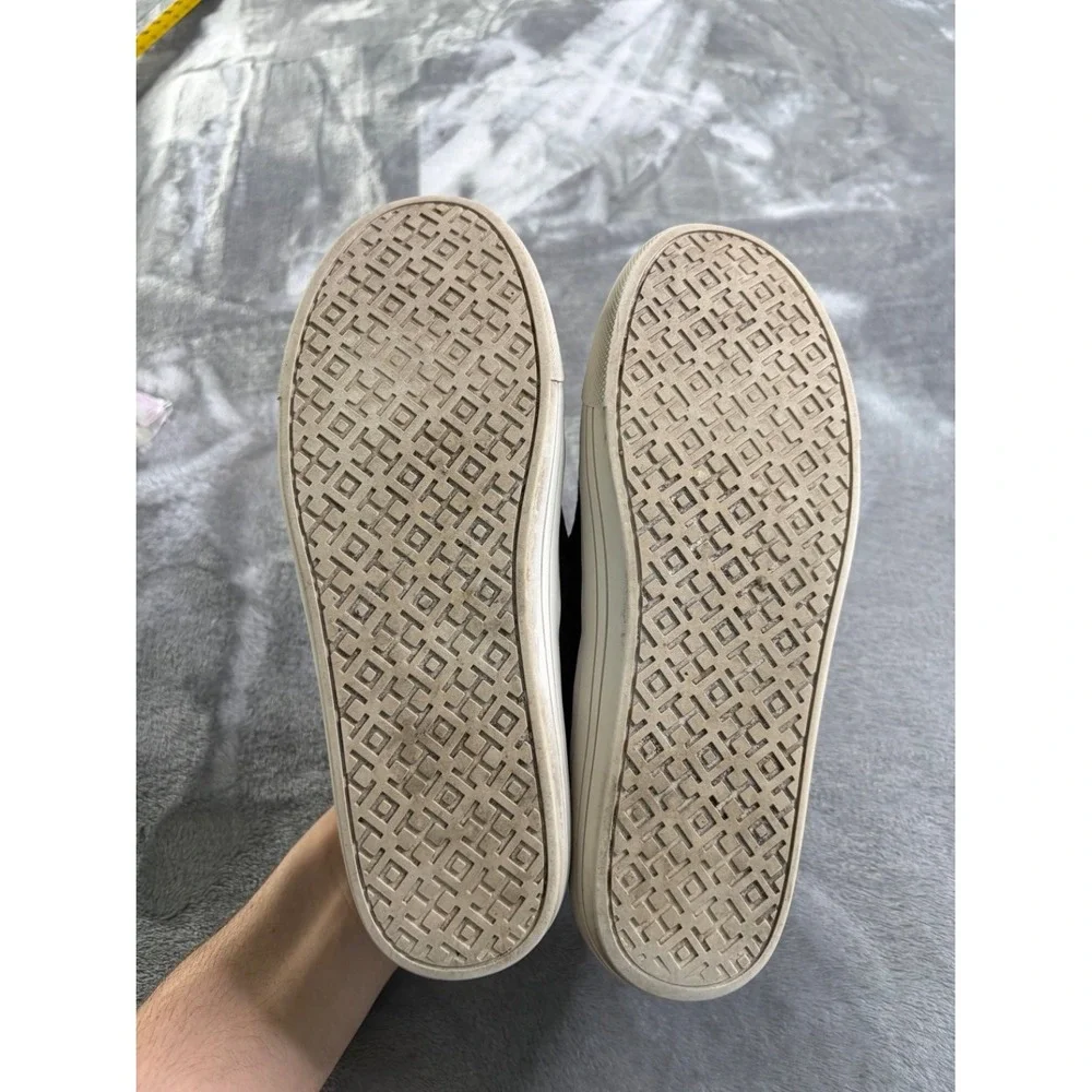 Tory Burch TRVL LITE Women's Size 8M Black Suede Slip On Sneakers Gold Logo Low